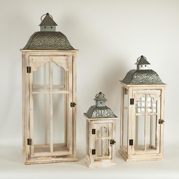 Φανάρι Σετ 3τμχ Ξύλινο-Μεταλλικό Natural 30,5x30,5x86εκ.-23,5x23,5x62εκ.-16,5x16,5x41εκ. ESTHETI 752-10013