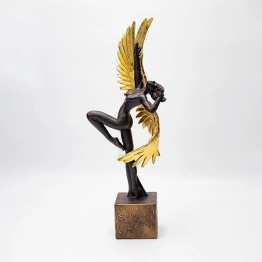 Διακοσμητικό Επιτραπέζιο Γυναίκα Με Φτερά Polyresin Μαύρο-Χρυσό 13,5x7,5x37εκ. ESTHETI 819-00902