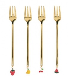 Σετ 4τμχ Πιρουνάκι Φρούτου Ανοξείδωτο Χρυσό Blane Summer 14εκ. Homla 213980