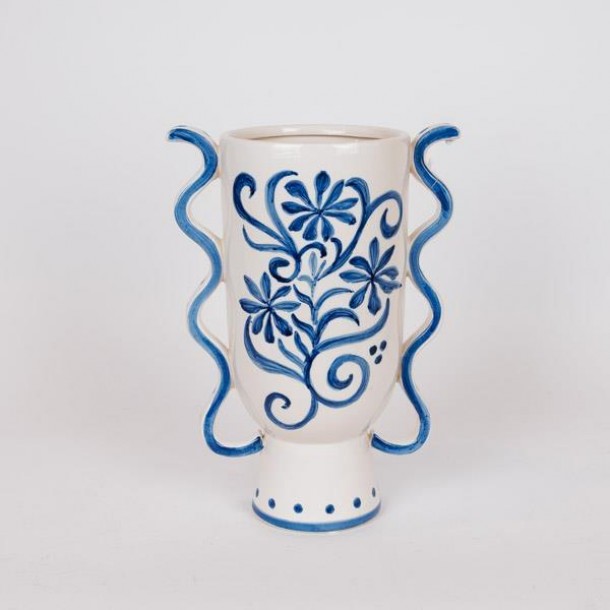 Βάζο Κεραμικό Λευκό-Μπλε 22,5x14x31εκ. ESTHETI 819-00371