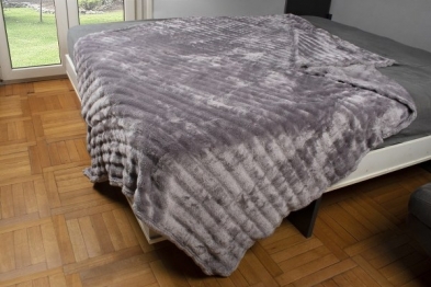 Κουβέρτα Coral Fleece Polyester Υπέρδιπλη 220x240εκ. Ριγέ 16 Grey DimCol