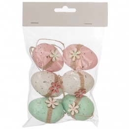 Πασχαλινά Διακοσμητικά Αυγά Σετ 6τμχ Πλαστικά Ροζ-Βεραμάν-Λευκά 4x6εκ. iliadis 89480