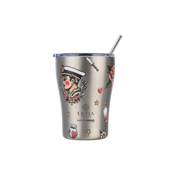 Θερμός-Ποτήρι Ανοξείδωτο Coffee Mug Old School Save The Aegean 350ml-9x13εκ. Estia 01-31770