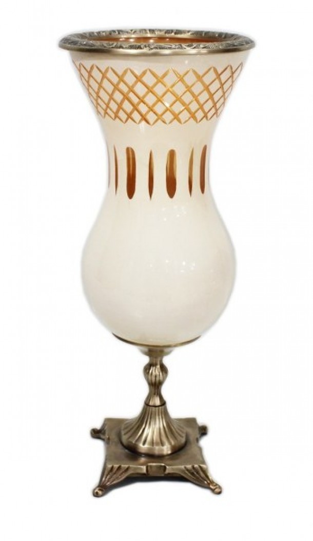 Βάζο Μπρούτζινο-Γυάλινο Κρεμ-Μελί 16,5x42εκ. PAPSHOP BC228