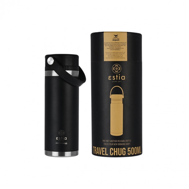 Θερμός Ανοξείδωτος Travel Chug Midnight Black Save The Aegean Estia 500ml-7x7x21,4εκ. 01-17804