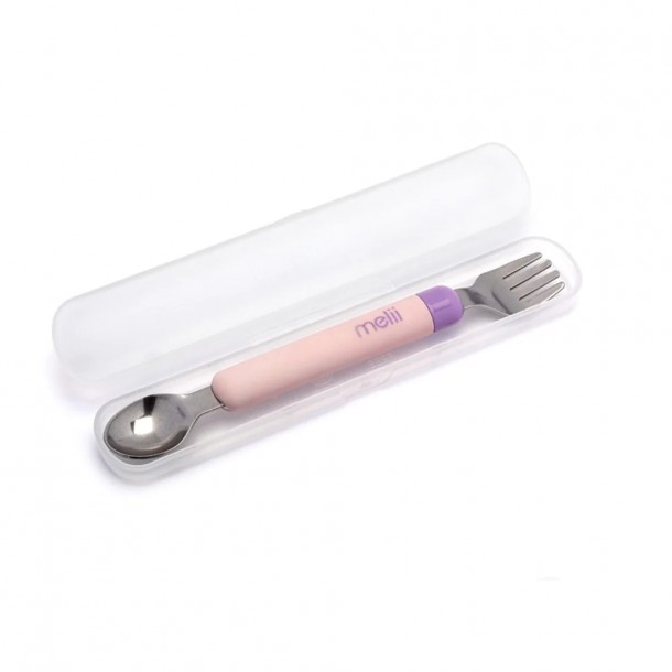 Σετ Κουτάλι & Πιρούνι Σε Θήκη Ανοξείδωτο Spork On the Go Pink-Purple Melii MEL11100