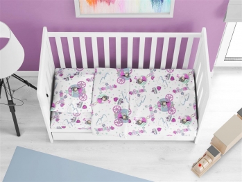 Σετ Σεντόνια 3τμχ Μπεμπέ Polycotton Κούνιας 120x160εκ. Princess 389 White-Lilac DimCol