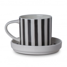 Κούπα Με Πιατάκι New Bone Hand Lines 300ml Μαύρη Estia 07-35426