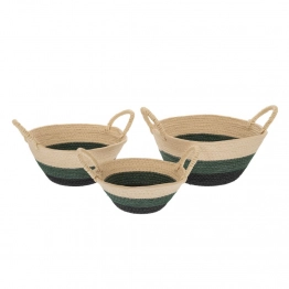 Καλάθι Σετ 3τμχ Βαμβακερό Μαύρο-Πράσινο-Natural Με Χερούλια 30x15εκ.-26x13εκ.-22x9εκ. iliadis 85971