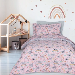 Σετ Σεντόνια Βαμβακερά Μονά 170x260εκ. Kid Line 4934 Ροζ-Γκρι Das Kids