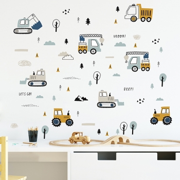 Αυτοκόλλητα Τοίχου Tractors-Excavators 50x90εκ. Sipo SIP-WS63044