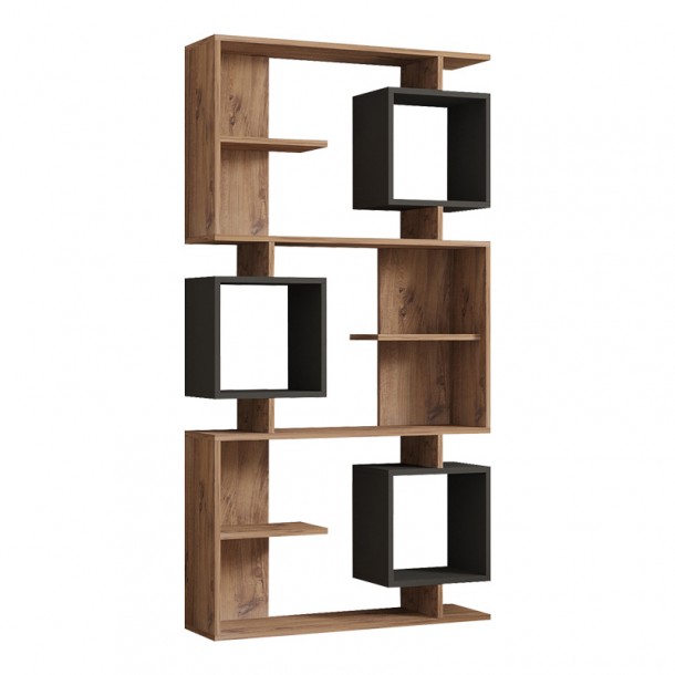 Βιβλιοθήκη Cubix pakoworld σε sonoma-ανθρακί απόχρωση 90x24,6x171,90εκ