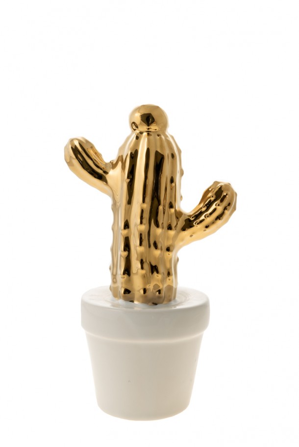 Διακοσμητικός Κάκτος Κεραμικός Χρυσός Σε Λευκή Γλάστρα 12,7εκ. Zen Collection 22.19.48233