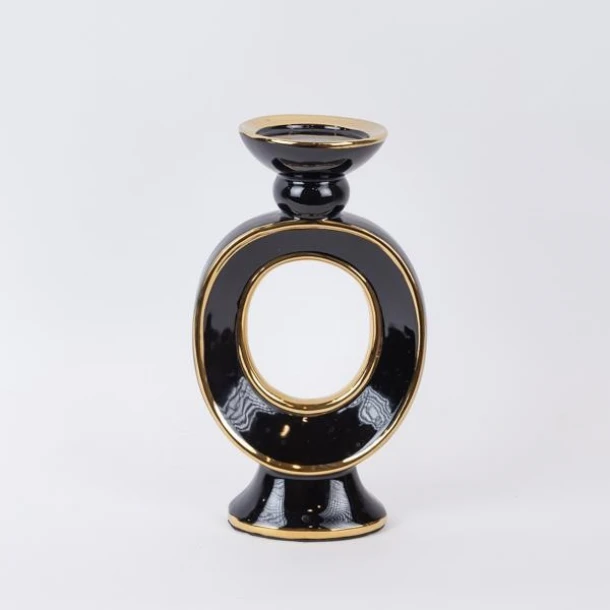 Κηροπήγιο Κεραμικό Μαύρο-Χρυσό 16,8x10,5x29,3εκ. ESTHETI 752-25057