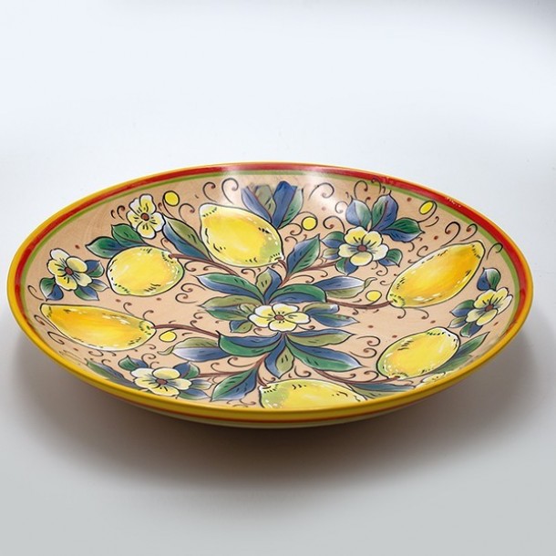 Διακοσμητική Πιατέλα Κεραμική Μπεζ-Multi Με Λεμόνια 36,3x6εκ. ESTHETI 819-00184