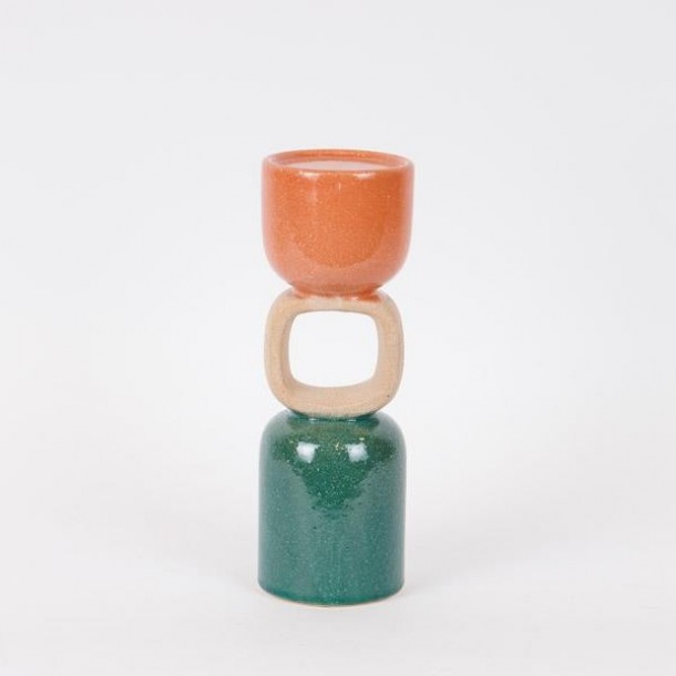 Κηροπήγιο Κεραμικό Πράσινο-Μπεζ-Σομόν 9x26εκ. ESTHETI 752-25061