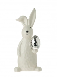 Πασχαλινός Διακοσμητικός Λαγός Με Αυγό Κεραμικός Λευκός-Ασημί 9,8x9,8x22,3εκ. Zen Collection 25.7.51191