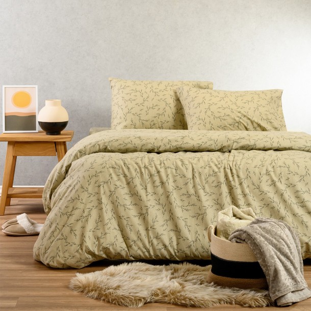 Σετ Σεντόνια Φανελένια Μονά 170x260εκ. Poppy Pastel Olive Winter Line Melinen 20005004
