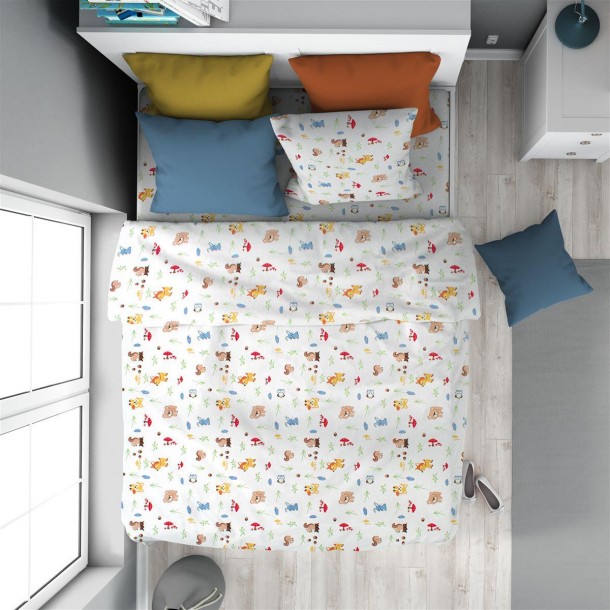 Πάπλωμα Παιδικό Βαμβακερό Μονό 160x240εκ. Forest Animals 570 White-Sky Blue DimCol 32111123049