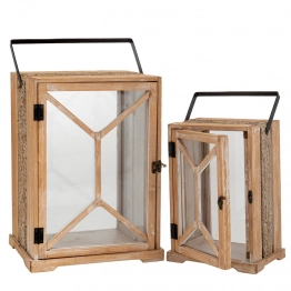 Φανάρι Σετ 2τμχ Ξύλινο-Μεταλλικό Natural-Μαύρο 30,5x22x52,5εκ.-21,5x16x40εκ. iliadis 89285