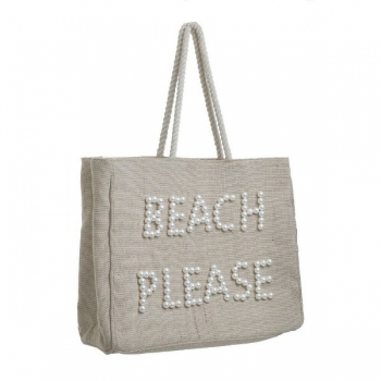 Τσάντα Θαλάσσης Ψάθινη Jute Μπεζ Με Πέρλες Beach Please 46x15x38/65εκ. ble 5-42-770-0016