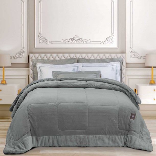 Κουβερτοπάπλωμα Velvet-Faux Fur King 240x250εκ. Premium 3967 Grey Greenwich Polo Club