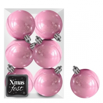 Σετ Μπάλες 6τμχ Περλέ Ροζ Δ8εκ. Xmas fest 93-3534
