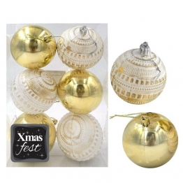 Σετ Μπάλες 6τμχ Μιξ Αντικέ Λευκό-Χρυσό Δ7εκ. Xmas fest 93-3566
