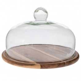 Δίσκος Σερβιρίσματος Ξύλινος Με Γυάλινο Καπάκι Natural-Διάφανο 29x21εκ. iliadis 91912