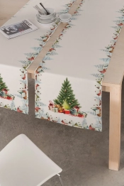 Χριστουγεννιάτικο Runner Βαμβακερό Αλέκιαστο 45x150εκ. Snow Tree Makis Tselios