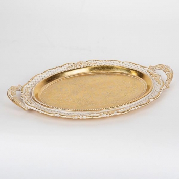 Δίσκος Polyresin Λευκός-Χρυσός 44x3,5x28εκ. ESTHETI 752-16080