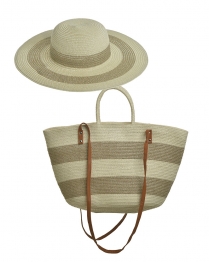 Καπέλο Με Τσάντα Θαλάσσης Ψάθινα Μπεζ-Καφέ ble 5-49-151-0420