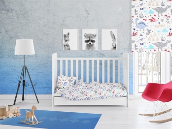 Παπλωματοθήκη Μπεμπέ Polycotton Κούνιας 120x160εκ. Dino 309 White-Blue DimCol