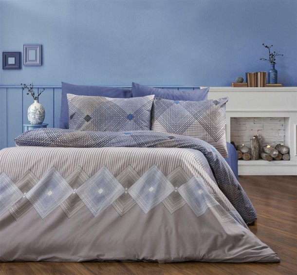 Σετ Σεντόνια 4τμχ Polycotton Υπέρδιπλα 220x240εκ. Καλλιρόη 604 Grey-Blue DimCol