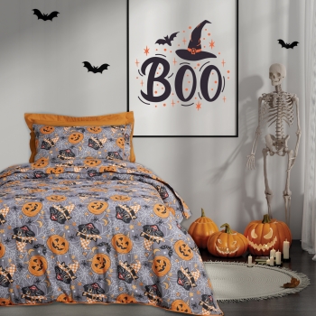 Σετ Παπλωματοθήκη Polycotton Μονή 160x240εκ. Kid Line 4968 Grey-Orange Das Kids