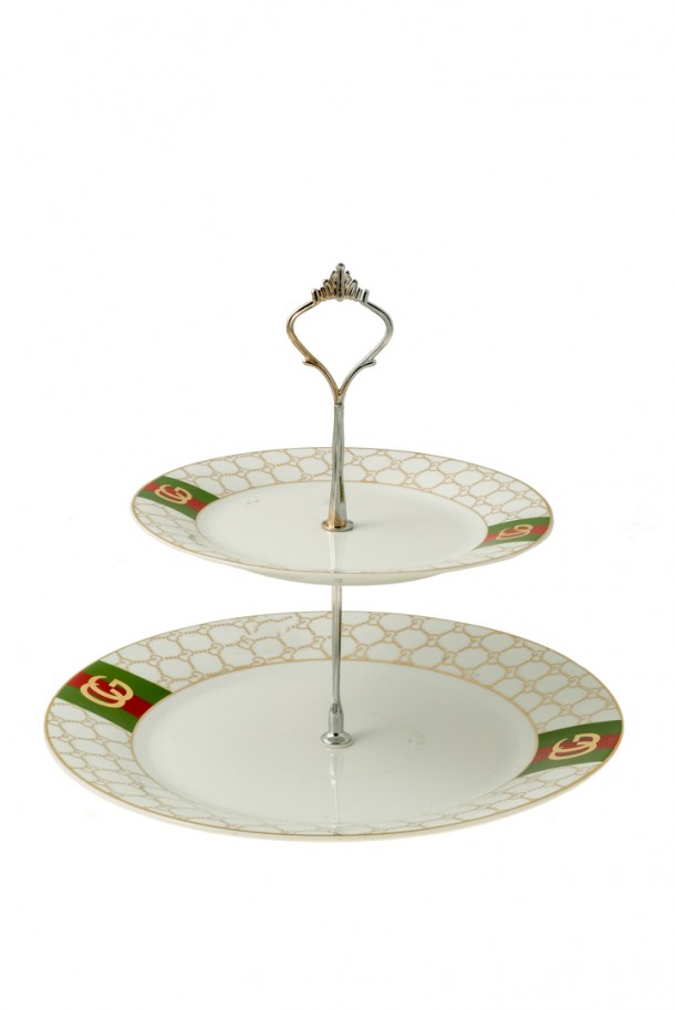 Ορντερβιέρα 2 Όροφη Πορσελάνης Πράσινο-Χρυσό 26,7εκ.-19εκ. Zen Collection 22.26.48102