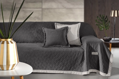 Ριχτάρι Βελούδινο Τετραθέσιος 170x350εκ. Με Διακοσμητική Μαξιλαροθήκη Avalon Carbon Guy Laroche