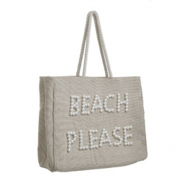 Τσάντα Θαλάσσης Ψάθινη Jute Μπεζ Με Πέρλες Beach Please 46x15x38/65εκ. ble 5-42-770-0016