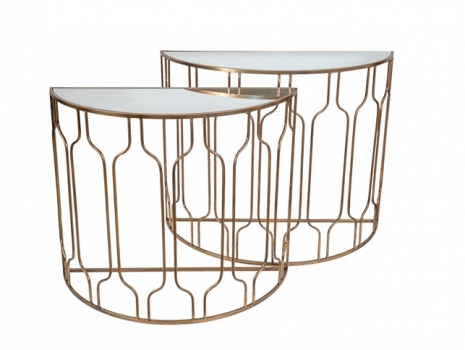 Κονσόλα Σετ 2τμχ Μεταλλική Οβάλ Χρυσή Με Τζάμι Καθρέπτη 100x41x80,5εκ.-90x36x75,5εκ. Zen Collection 25.55.52271