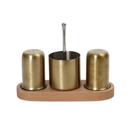 Σετ Αλατοπίπερο Με Θήκη Για Οδοντογλυφίδες Ανοξείδωτο-Ξύλινο Χρυσό ESPIEL 19x7x14,5εκ. SUT114