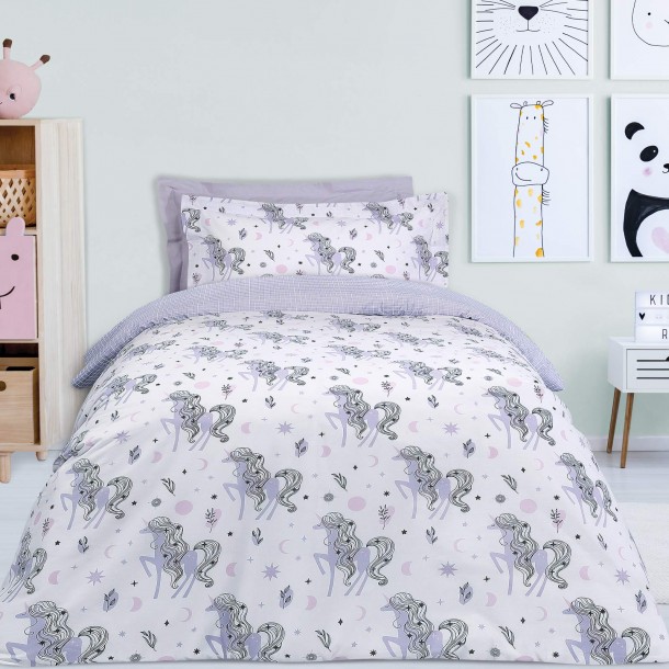 Σετ Παπλωματοθήκη 2 Όψεων Polycotton Μονή 160x240εκ. 4838 Λευκή-Λιλά Das Kids