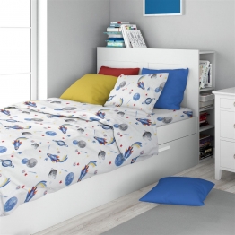 Σετ Σεντόνια 2τμχ Βαμβακερά Μονά 160x240εκ. Space Mission 184 White-Blue Dimcol