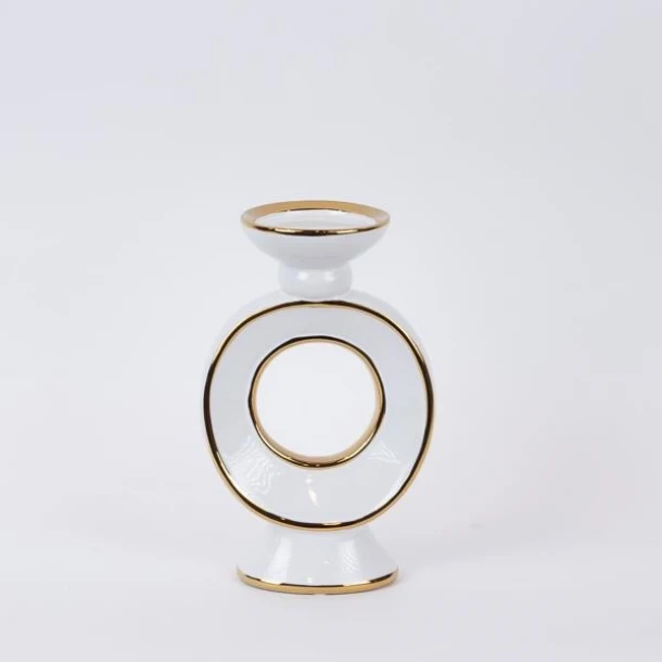 Κηροπήγιο Κεραμικό Λευκό-Χρυσό 15,3x10x25,5εκ. ESTHETI 752-25056