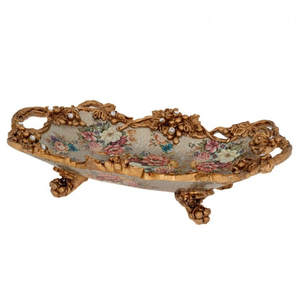 Διακοσμητική Πιατέλα Polyresin Floral-Χρυσή 41x25x10εκ. iliadis 88563