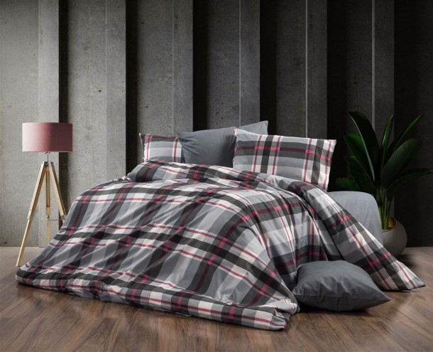 Σετ Σεντόνια 3τμχ Polycotton Μονά 160x240εκ. Εκάβη 424 Grey-Bordeaux DimCol
