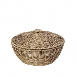 Καλάθι Με Καπάκι Ψάθινο Μπεζ ESPIEL 23x23x15εκ. KOD143