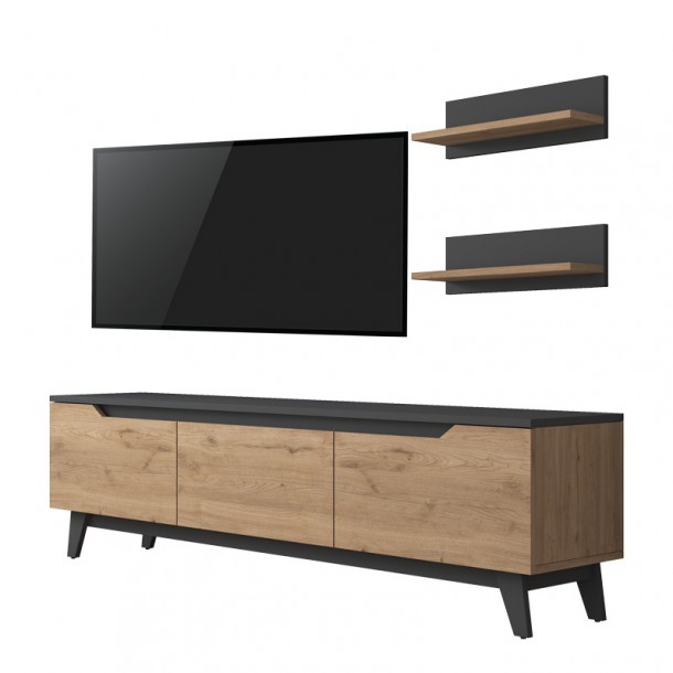 Σύνθετο σαλονιού Kasia pakoworld oak-ανθρακί 180x35x48,5εκ