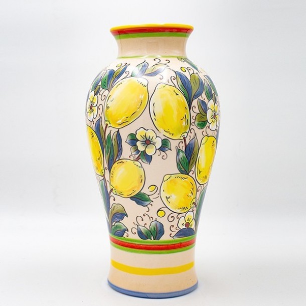 Βάζο Κεραμικό Μπεζ-Multi Με Λεμόνια 20,7x20,7x39,5εκ. ESTHETI 819-00179