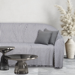 Ριχτάρι Polycotton Ζακάρ Διθέσιος 180x250εκ. Throws Line 0253 Εκρού-Μαύρο Das Home