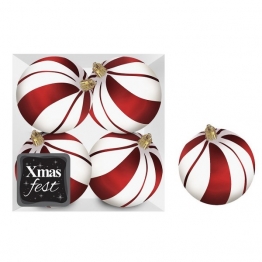 Σετ Μπάλες 4τμχ Κόκκινες-Λευκές Δ10εκ. Xmas fest 93-3577